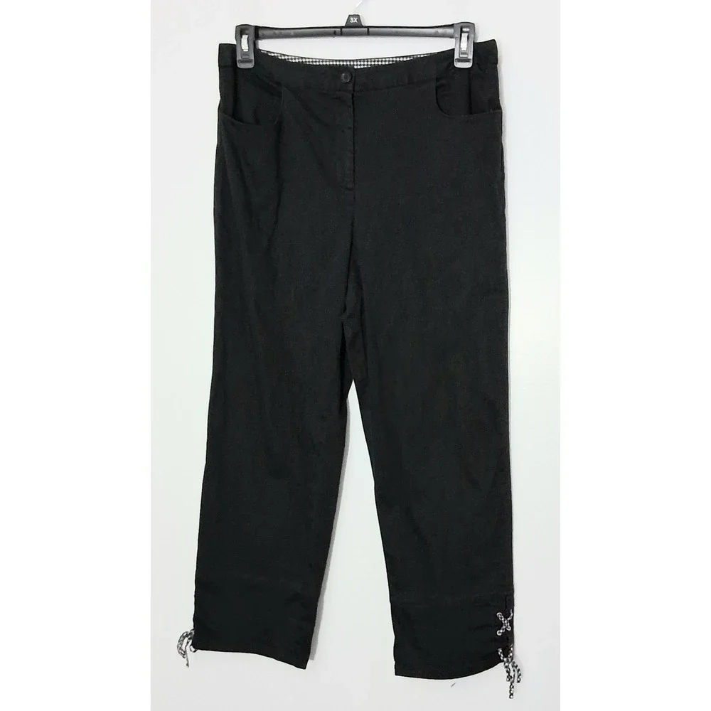 Talbots Pants Women's Size 14 Black Cropped Tie Hem Gingham Zip Pre-owned